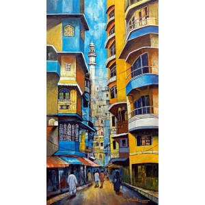 Anwer Sheikh, 18 x 36 Inch, Acrylic on Canvas, Cityscape Painting, AC-ANS-092